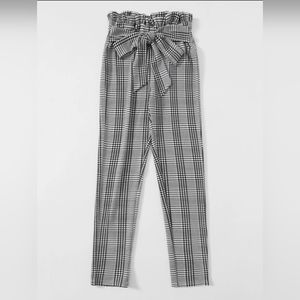 Plaid Paperbag waist belted pants